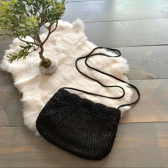 Vintage Partners Mervyns Black Beaded Evening Bag - Picture 1 of 7